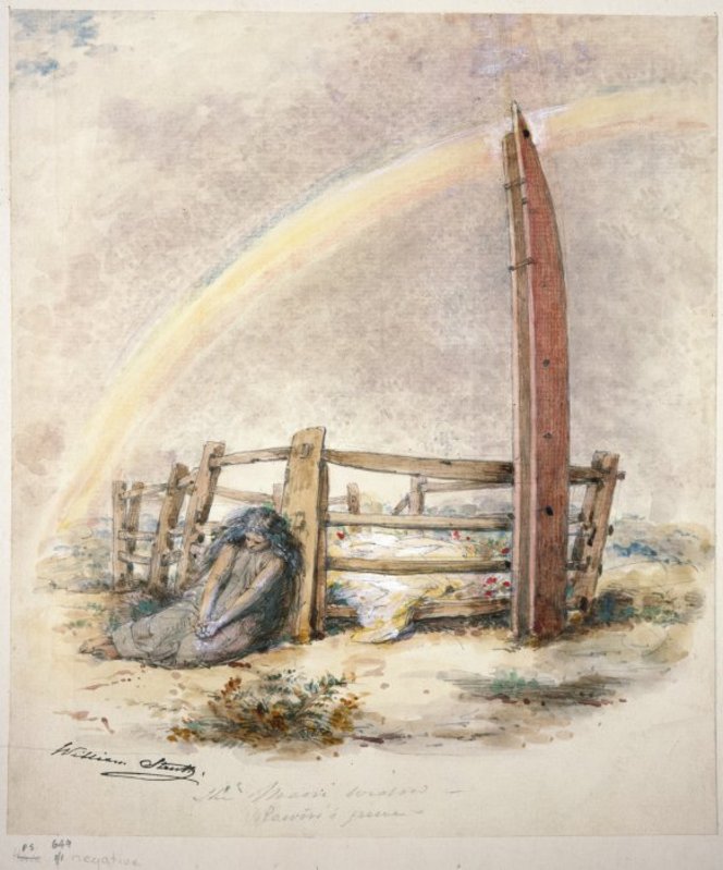 William Strutt, 'The Maori Widow - Rawiri's Grave', 1855. E-453-f-002-1. Alexander Turnbull Library.
