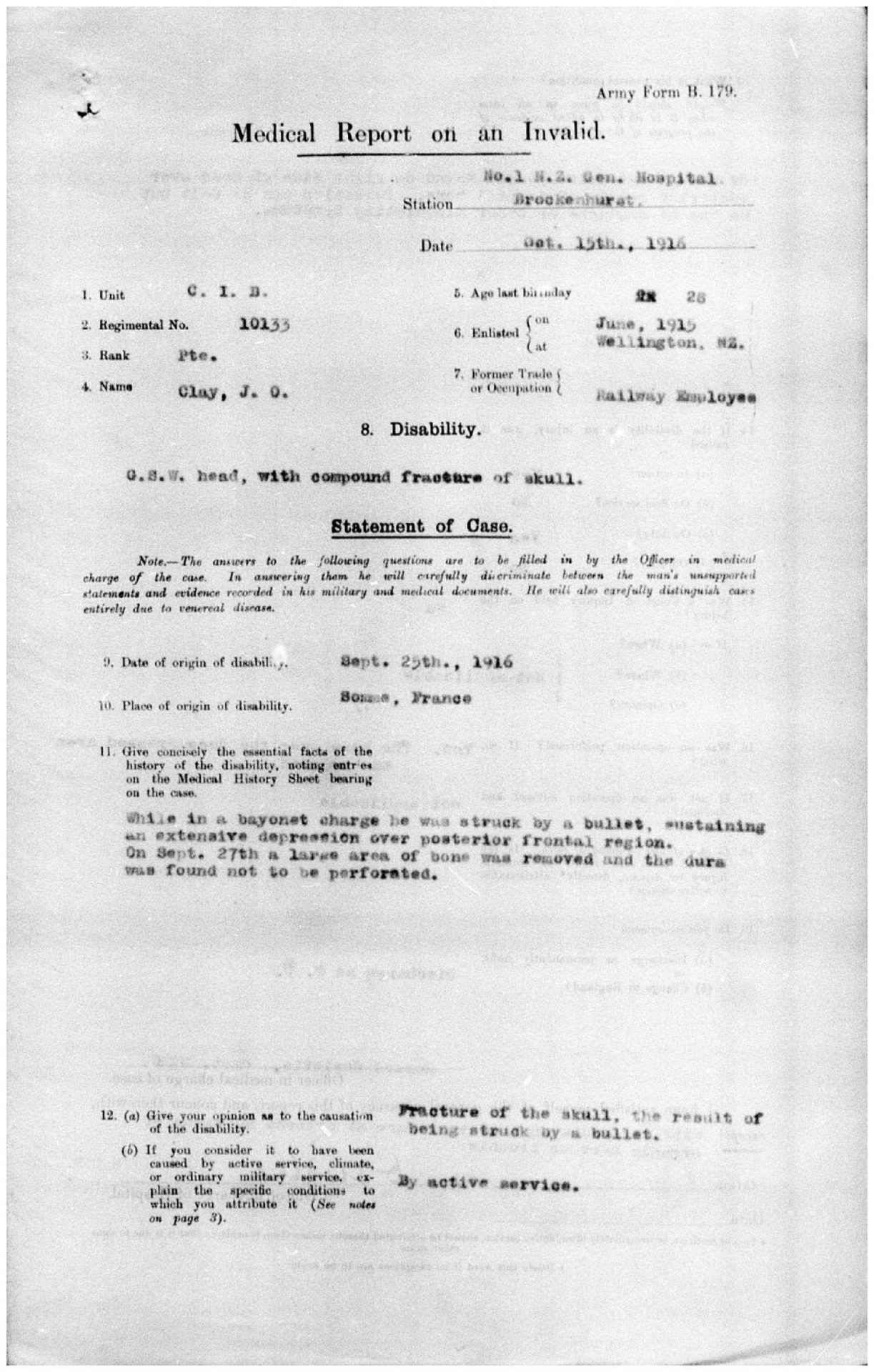 Medical record for John Owen Clay. New Zealand Defence Force Personnel Records. Archives New Zealand.