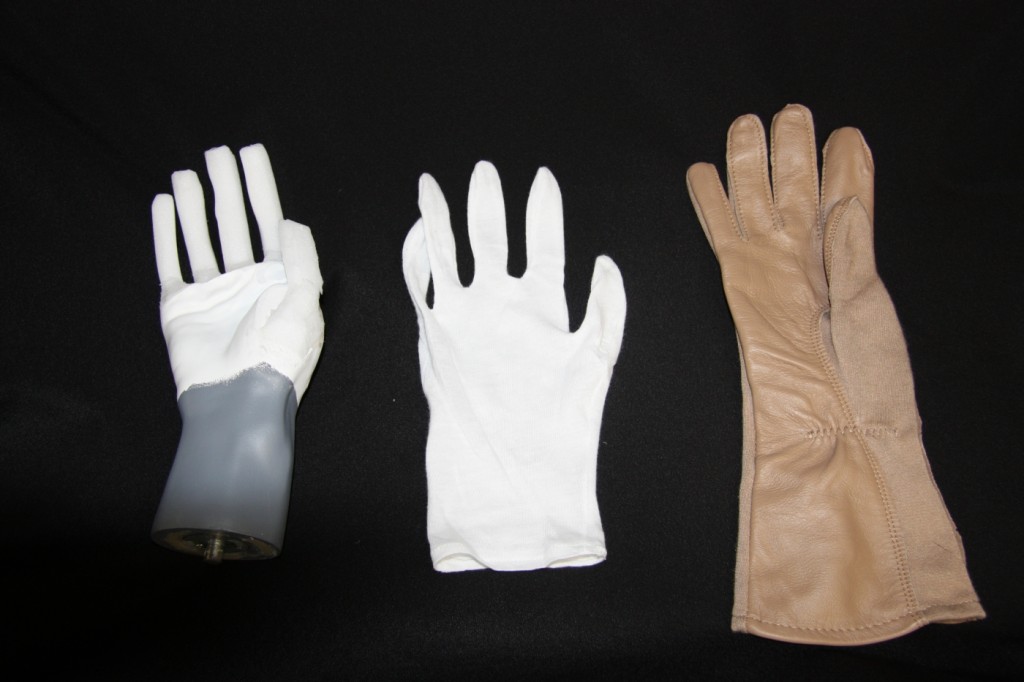 Mannequin hands with rebuilt fingers constructed of armature wire and