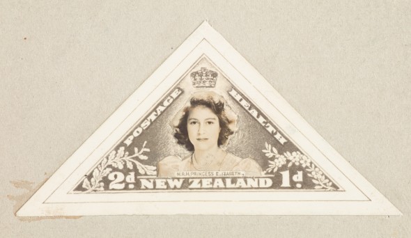 One penny + halfpenny Health stamp block, 1943.  Gift of New Zealand Post, 1992.  Te Papa