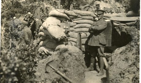 Lieutenant Colonel William Malone standing outside his dugout on Walker’s Ridge, Gallipoli, 1915.