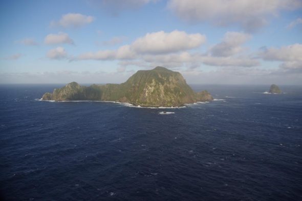 Hautere/Solander Island from the north-east, with Little Solander Island to the right. Image: Colin Miskelly, Te Papa