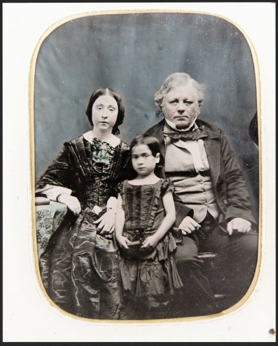 Sarah Rhodes (nee King), Maryann Rhodes and Williiam Barnard Rhodes, 1858. Copied from an ambrotype lent by Eddie Ryle-Hodges. PA Coll-5601, Alexander Turnbull Library, Wellington