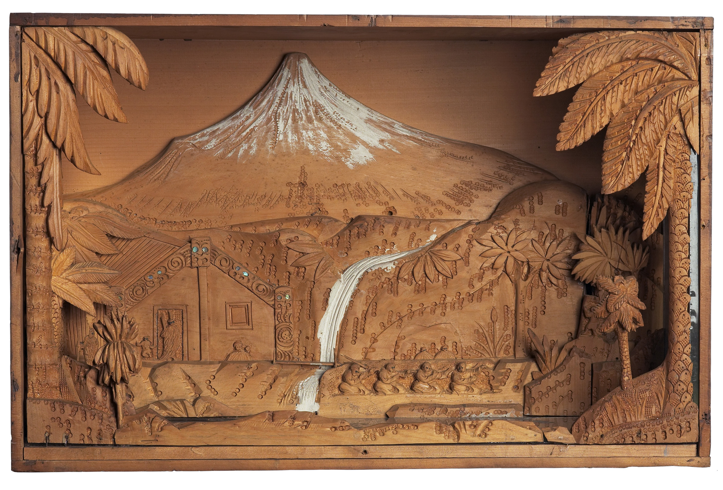 Carving, scene, circa 1905, Wellington, by William Gee. Gift of Mrs G. M. Williams, 1965. CC BY-NC-ND licence. Te Papa (GH007416)