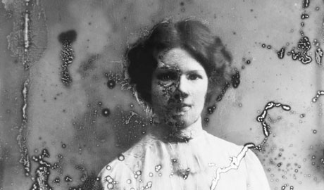 Spooky black and white photo of a lady